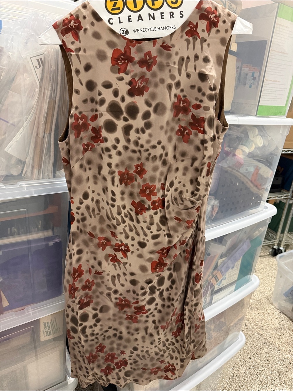 Adrianna Papell Taupe Dress with Rust Floral Print